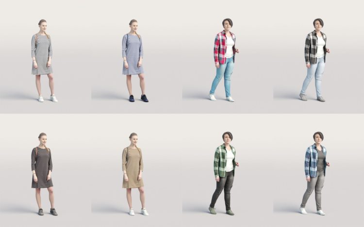 高精度休闲人士3D模型 Humano 3D People Vol. 02 Casual (MAXSKPC4DRHINOOBJFBX)