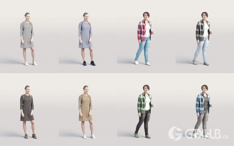 高精度休闲人士3D模型 Humano 3D People Vol. 02 Casual (MAXSKPC4DRHINOOBJFBX)