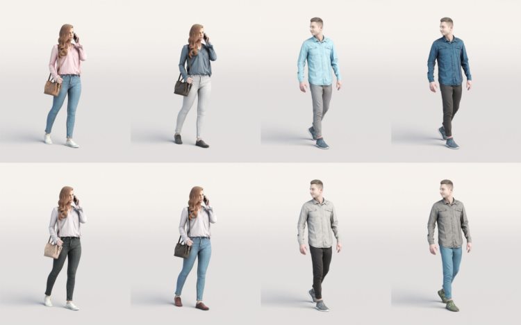 高精度休闲人士3D模型 Humano 3D People Vol. 02 Casual (MAXSKPC4DRHINOOBJFBX)