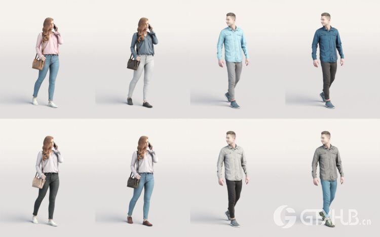 高精度休闲人士3D模型 Humano 3D People Vol. 02 Casual (MAXSKPC4DRHINOOBJFBX)