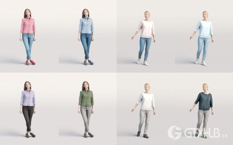 高精度休闲人士3D模型 Humano 3D People Vol. 02 Casual (MAXSKPC4DRHINOOBJFBX)