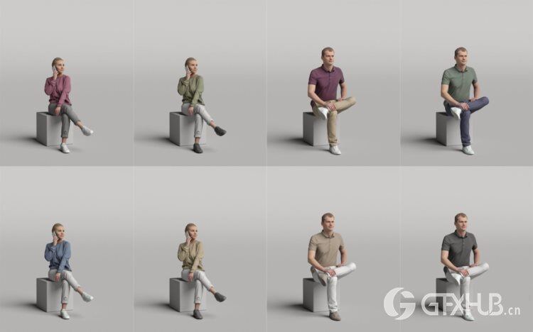 高精度休闲时尚人士3D模型 Humano 3D People Vol. 04 Diverse (MAXSKPC4DRHINOOBJFBX)