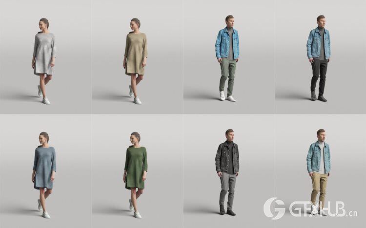 高精度休闲时尚人士3D模型 Humano 3D People Vol. 04 Diverse (MAXSKPC4DRHINOOBJFBX)