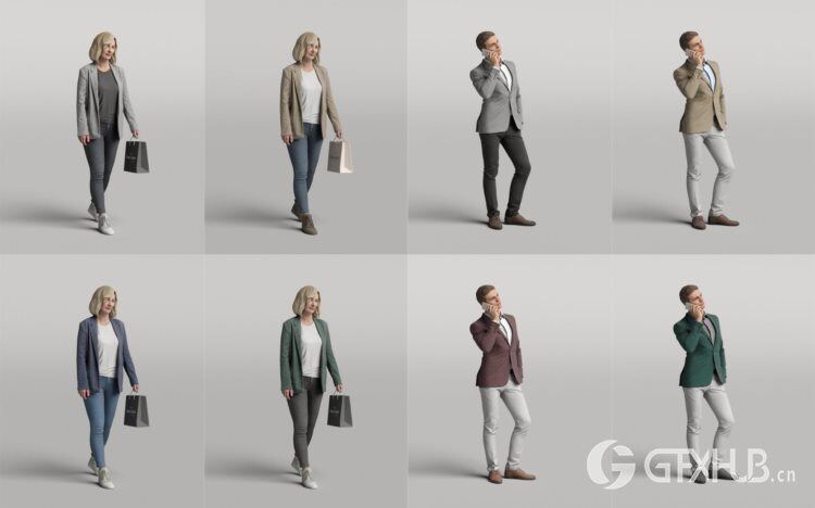 高精度休闲时尚人士3D模型 Humano 3D People Vol. 04 Diverse (MAXSKPC4DRHINOOBJFBX)