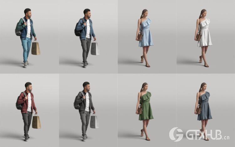 高精度休闲时尚人士3D模型 Humano 3D People Vol. 04 Diverse (MAXSKPC4DRHINOOBJFBX)
