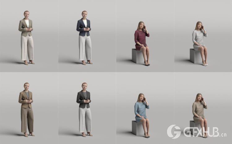 高精度休闲时尚人士3D模型 Humano 3D People Vol. 04 Diverse (MAXSKPC4DRHINOOBJFBX)