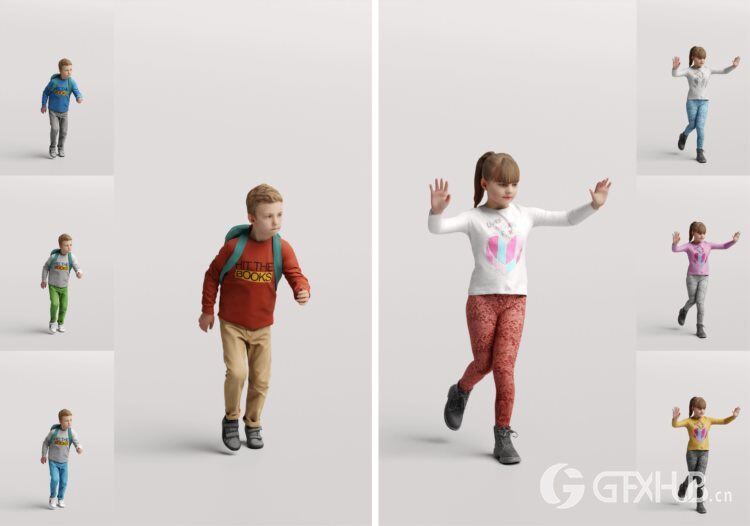 高精度儿童人物3D模型 Humano 3D People Vol. 09 Kids (MAXSKPC4DRHINOOBJFBX)