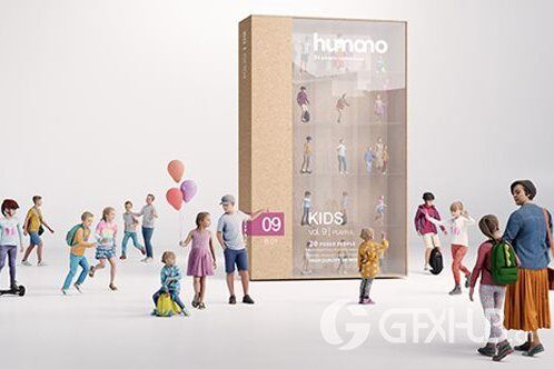 高精度儿童人物3D模型 Humano 3D People Vol. 09 Kids (MAXSKPC4DRHINOOBJFBX)