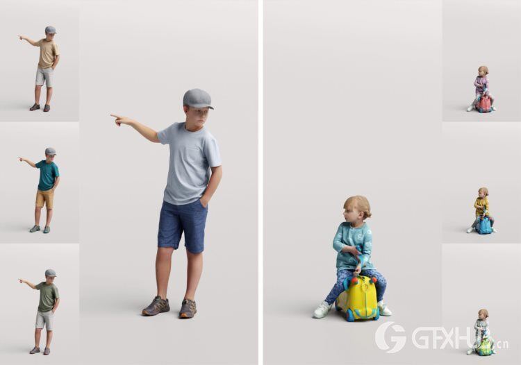 高精度儿童人物3D模型 Humano 3D People Vol. 09 Kids (MAXSKPC4DRHINOOBJFBX)