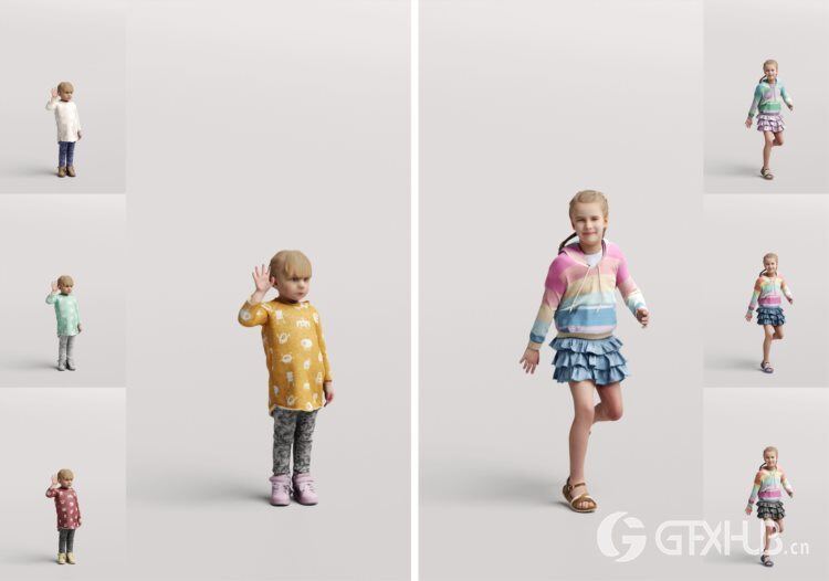 高精度儿童人物3D模型 Humano 3D People Vol. 09 Kids (MAXSKPC4DRHINOOBJFBX)