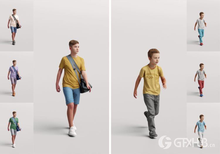 高精度儿童人物3D模型 Humano 3D People Vol. 09 Kids (MAXSKPC4DRHINOOBJFBX)