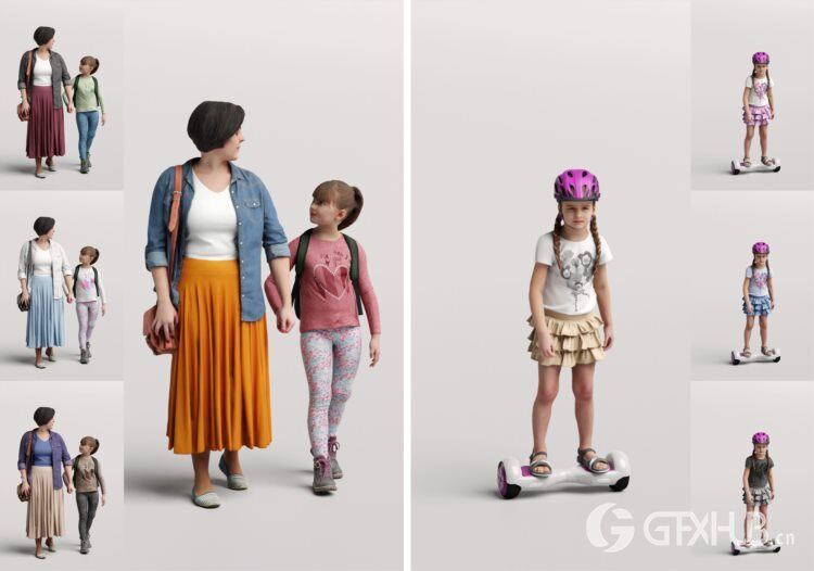 高精度儿童人物3D模型 Humano 3D People Vol. 09 Kids (MAXSKPC4DRHINOOBJFBX)