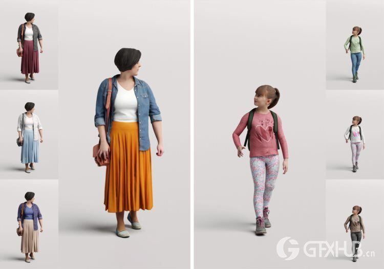 高精度儿童人物3D模型 Humano 3D People Vol. 09 Kids (MAXSKPC4DRHINOOBJFBX)