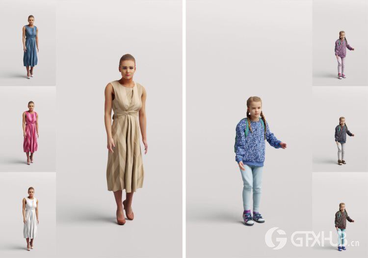 高精度儿童人物3D模型 Humano 3D People Vol. 09 Kids (MAXSKPC4DRHINOOBJFBX)