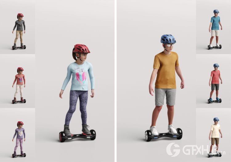 高精度儿童人物3D模型 Humano 3D People Vol. 09 Kids (MAXSKPC4DRHINOOBJFBX)