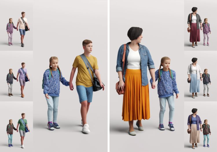 高精度儿童人物3D模型 Humano 3D People Vol. 09 Kids (MAXSKPC4DRHINOOBJFBX)