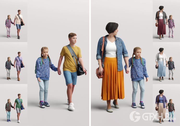 高精度儿童人物3D模型 Humano 3D People Vol. 09 Kids (MAXSKPC4DRHINOOBJFBX)