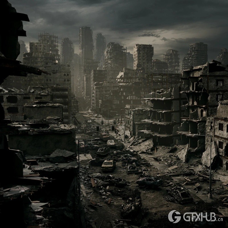 战后废墟建筑3D模型 KitBash3D - Aftermath (OBJ/FBX/MAX/MTL)