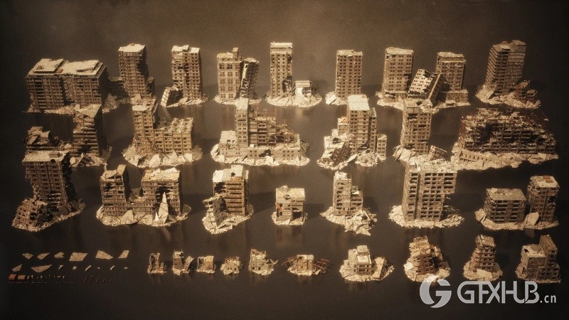 战后废墟建筑3D模型 KitBash3D - Aftermath (OBJ/FBX/MAX/MTL)