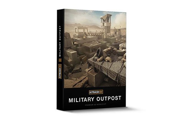 营地瞭望塔混凝土墙带刺铁丝网武器弹药沙袋发电机 KitBash3D - Military Outpost (MAXFBXOBJ)