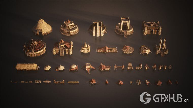 原始营地堡垒茅草屋 Kitbash3D - Savage (MAXFBXOBJ)