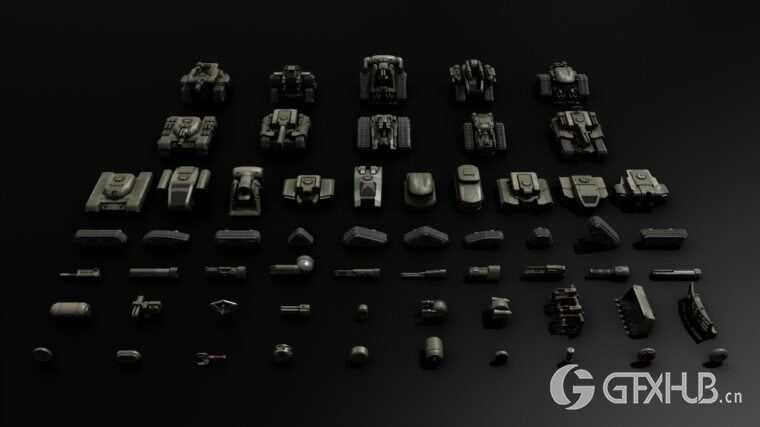 10辆预制坦克3D模型 Kitbash3D - Veh Tanks (MAXC4DFBXOBJ)