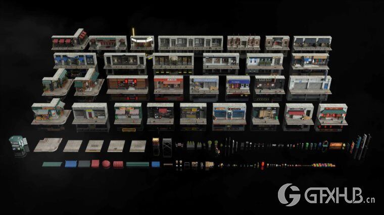 店铺门头3D模型 Kitbash3D - Storefronts (2021) (MAMAXC4DBLENDFBXOBJ)