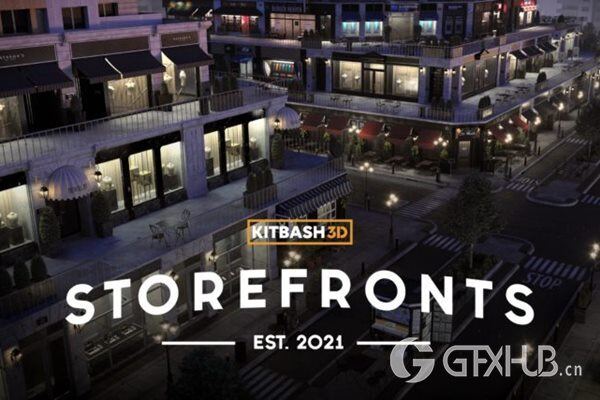 店铺门头3D模型 Kitbash3D - Storefronts (2021) (MAMAXC4DBLENDFBXOBJ)