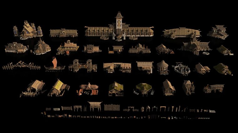 维京人小屋宴会厅仪式场所船只和军械库3D模型 Kitbash3D - Valhalla (MAXOBJFBX)