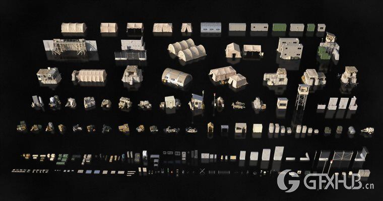 军事设施战场武器3D模型 KitBash3D - Military Outpost (MAXFBXOBJ)