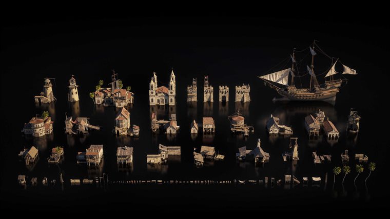 班牙风格庄园码头市场教堂 Kitbash3D – Treasure Island (MAXOBJFBX)