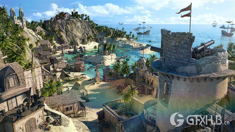 班牙风格庄园码头市场教堂 Kitbash3D – Treasure Island (MAXOBJFBX)