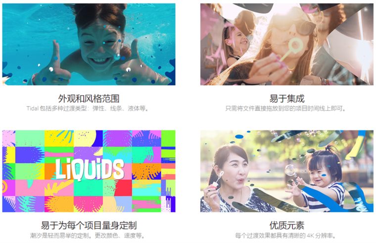 100个流体溶解有趣弹性蒙板遮罩蒙版4K动画素材 Tidal - 100 Fun Video Transitions