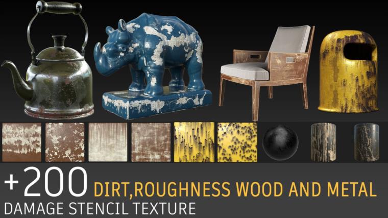 Artstation - Mohsen Gh - 200 stencils dirt and damage, roughness, metal, wood