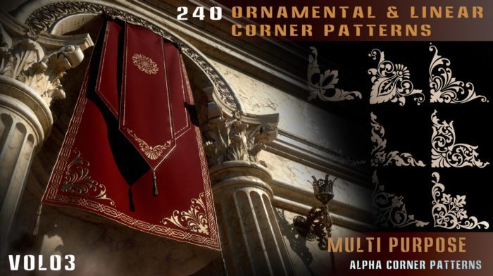 240个装饰性和线性边角图案贴图 240 ornamental & linear corner patterns alpha Vol 03
