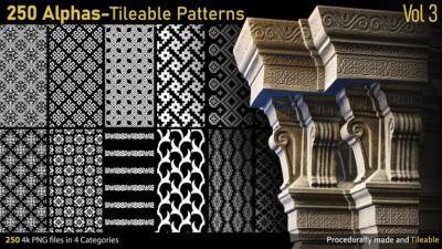 250种装饰图案Alpha通道贴图 ArtStation – 250 Alphas-Tileable Patterns Vol 3