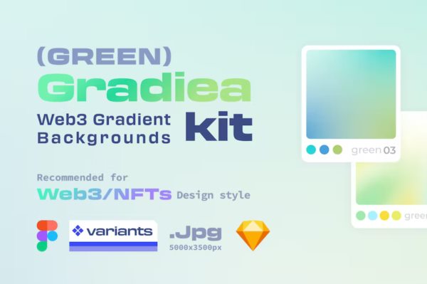渐变背景 (绿色版) Gradiea Kit -Web3 Gradient Backgrounds (Green Ver)