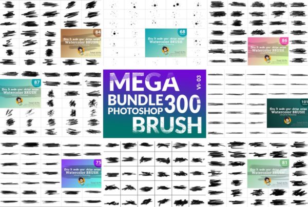 Photoshop水彩画笔套装 Watercolor Brush Bundle Vl 03