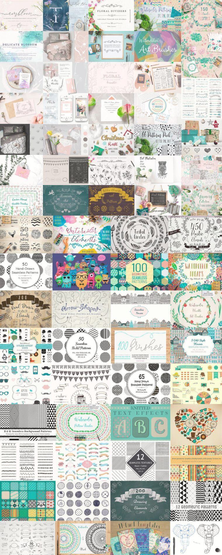 5300多种花卉字母组合图案插画画笔徽标模板图标水彩画等图形元素 5300 in 1 - Graphic Bundle