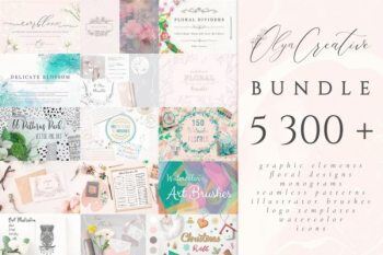 5300多种花卉字母组合图案插画画笔徽标模板图标水彩画等图形元素 5300 in 1 – Graphic Bundle