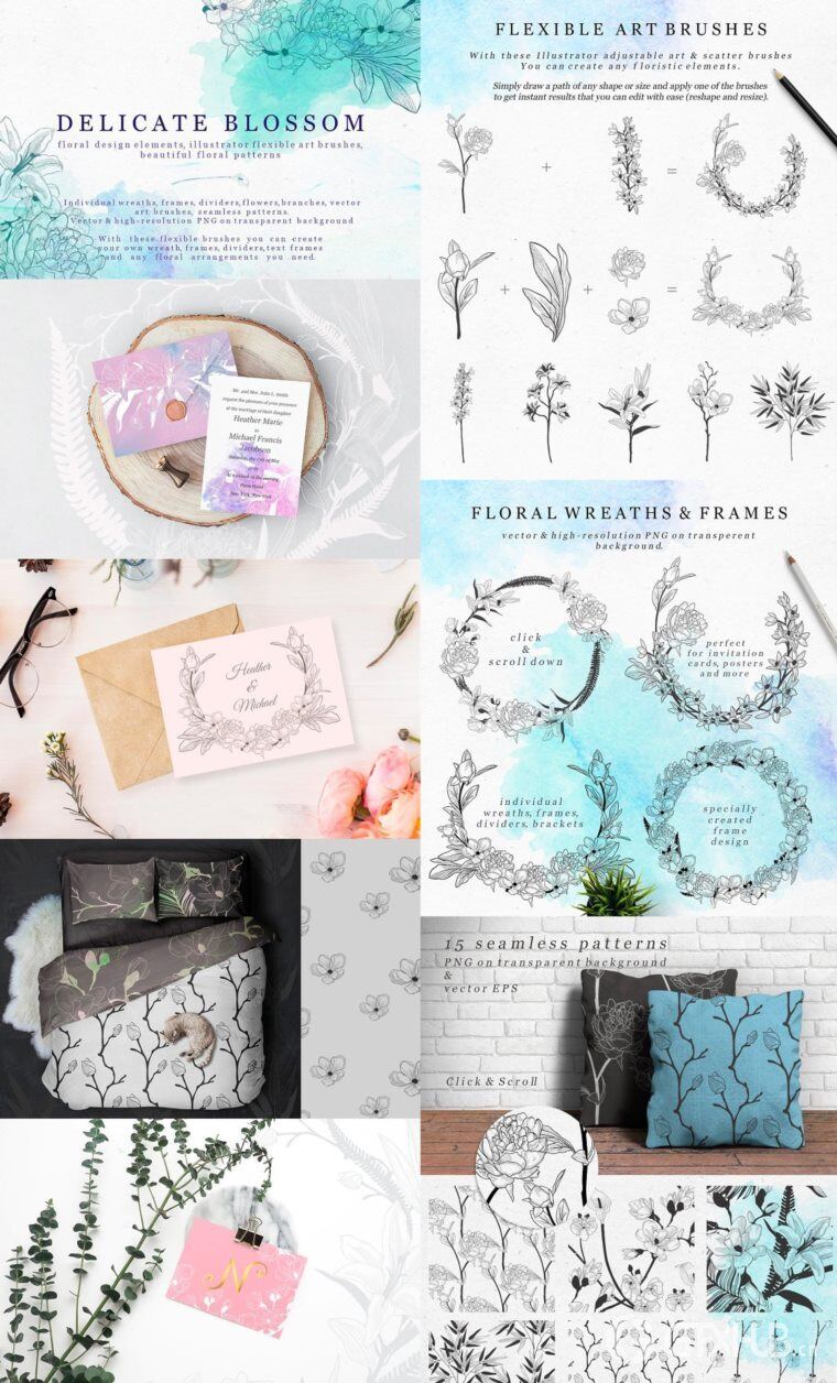 5300多种花卉字母组合图案插画画笔徽标模板图标水彩画等图形元素 5300 in 1 - Graphic Bundle