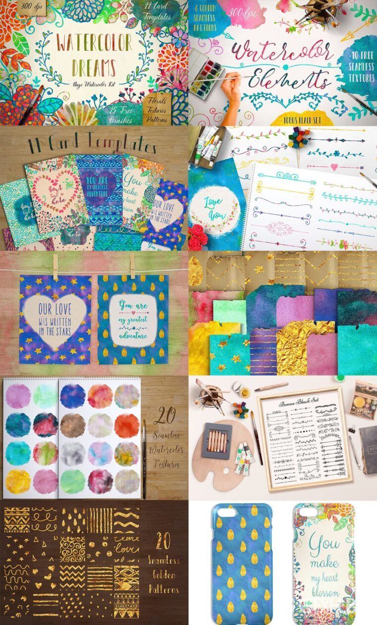 5300多种花卉字母组合图案插画画笔徽标模板图标水彩画等图形元素 5300 in 1 - Graphic Bundle