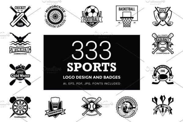 333个体育标志设计和徽章 333 Sports Logo Designs and Badges