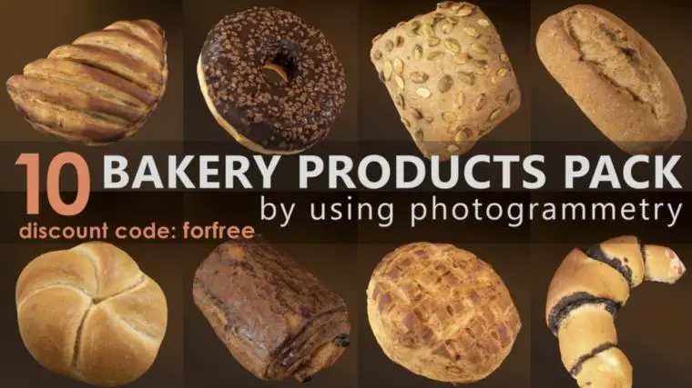 10个面包3d模型 Gumroad - Bakery Products Pack