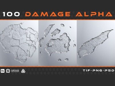 100个冲击损伤裂纹破损Alpha贴图 ArtStation – 100 Damage Alpha – Vol 01