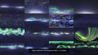 星尘、星光、北极光HDRI全景天空贴图 CGtrader – Night Skydome and Graphics Pack Texture
