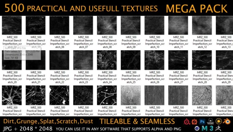 500个实用缺陷高光遮罩贴图 ArtStation - MEGA PACK - 500 Practical and useful Stencil imperfection