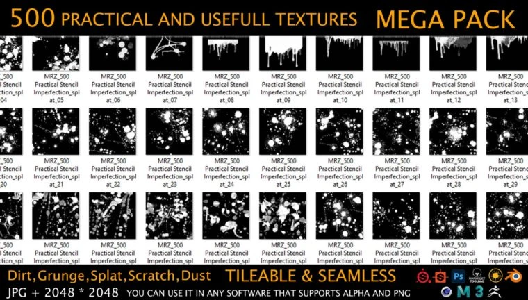 500个实用缺陷高光遮罩贴图 ArtStation - MEGA PACK - 500 Practical and useful Stencil imperfection