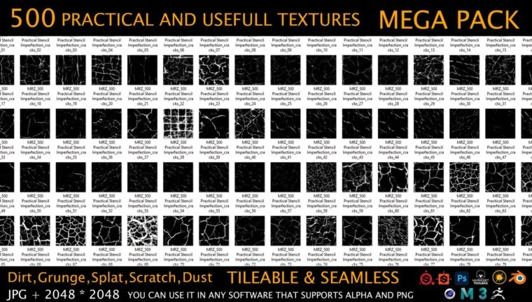 500个实用缺陷高光遮罩贴图 ArtStation - MEGA PACK - 500 Practical and useful Stencil imperfection