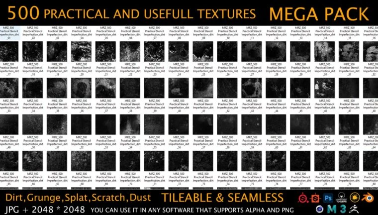 500个实用缺陷高光遮罩贴图 ArtStation - MEGA PACK - 500 Practical and useful Stencil imperfection